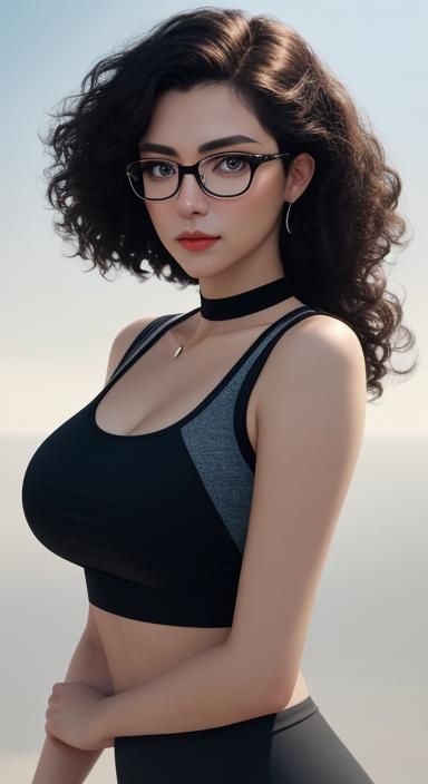 Hyper-Realistic Portrait of a Woman with Black Curly Hair