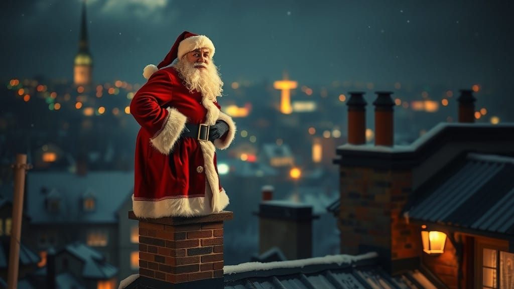 Surreal Christmas Eve Scene with Santa Claus in Steampunk St...