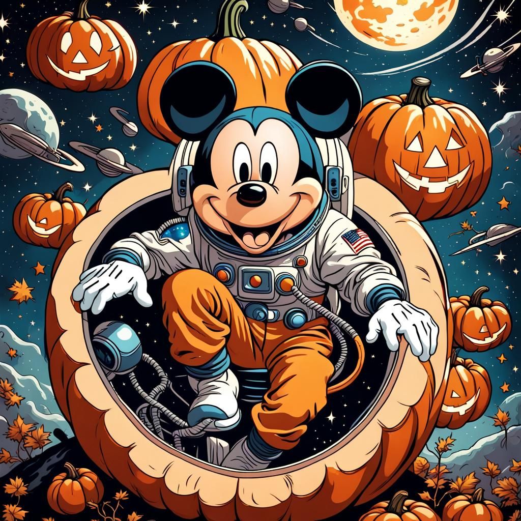 Mickey Mouse in Spaceship, Disney Comic Style