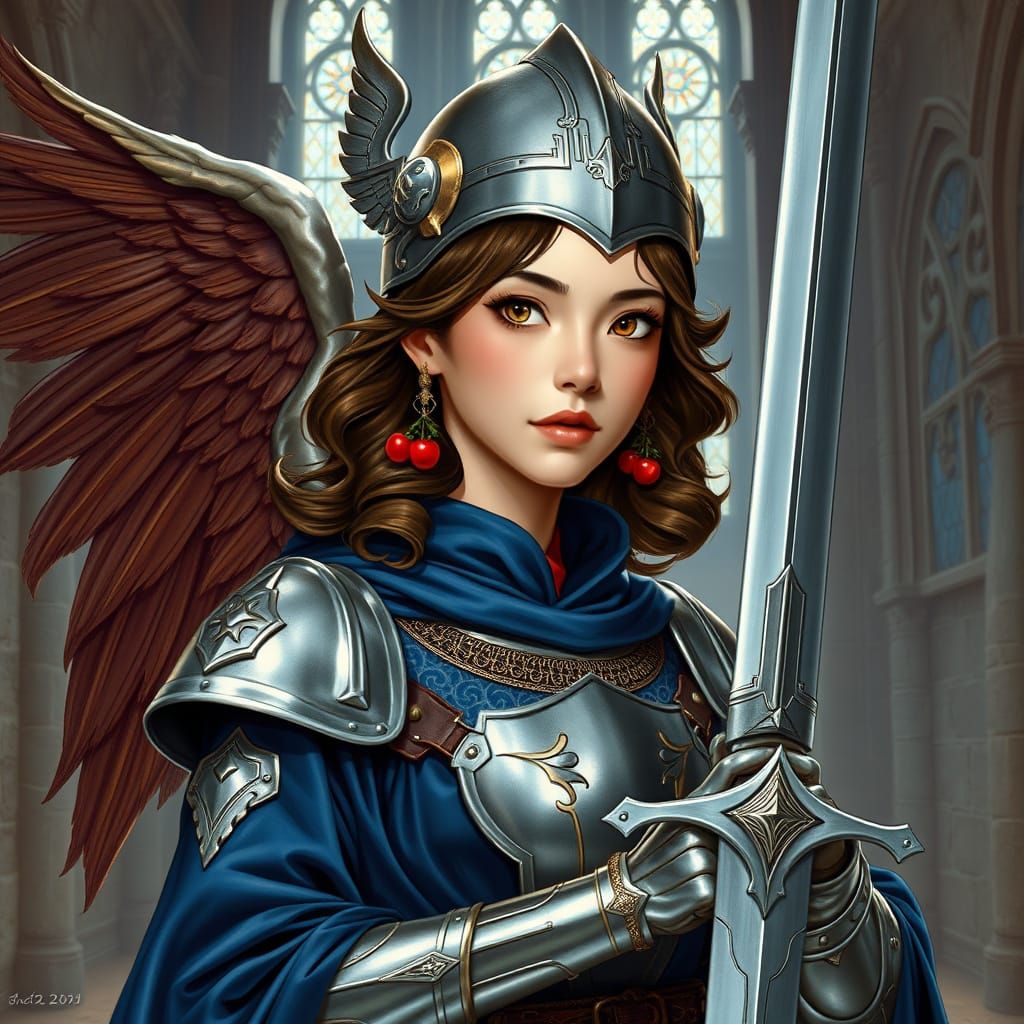 Medieval Woman Warrior in Castle, Dramatic Lighting