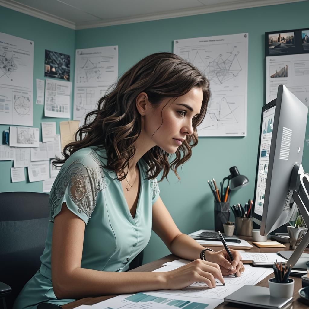 Woman Creating Business Plan in Home Office