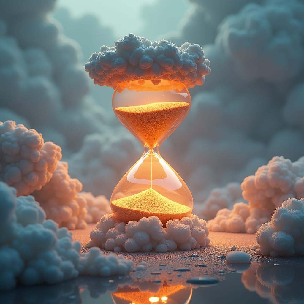 Surreal Hourglass in Dreamy Fantasy Landscape