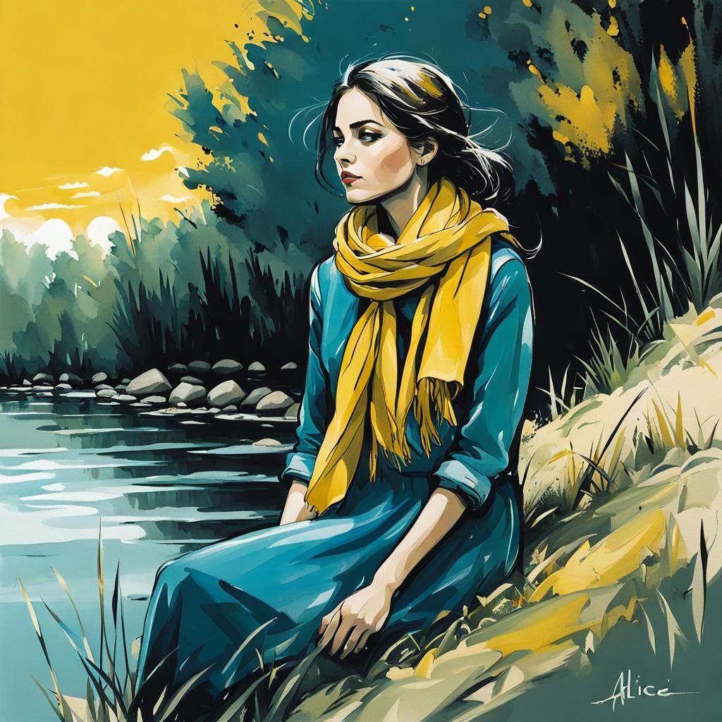 Woman in Blue Dress by Riverbank Illustration