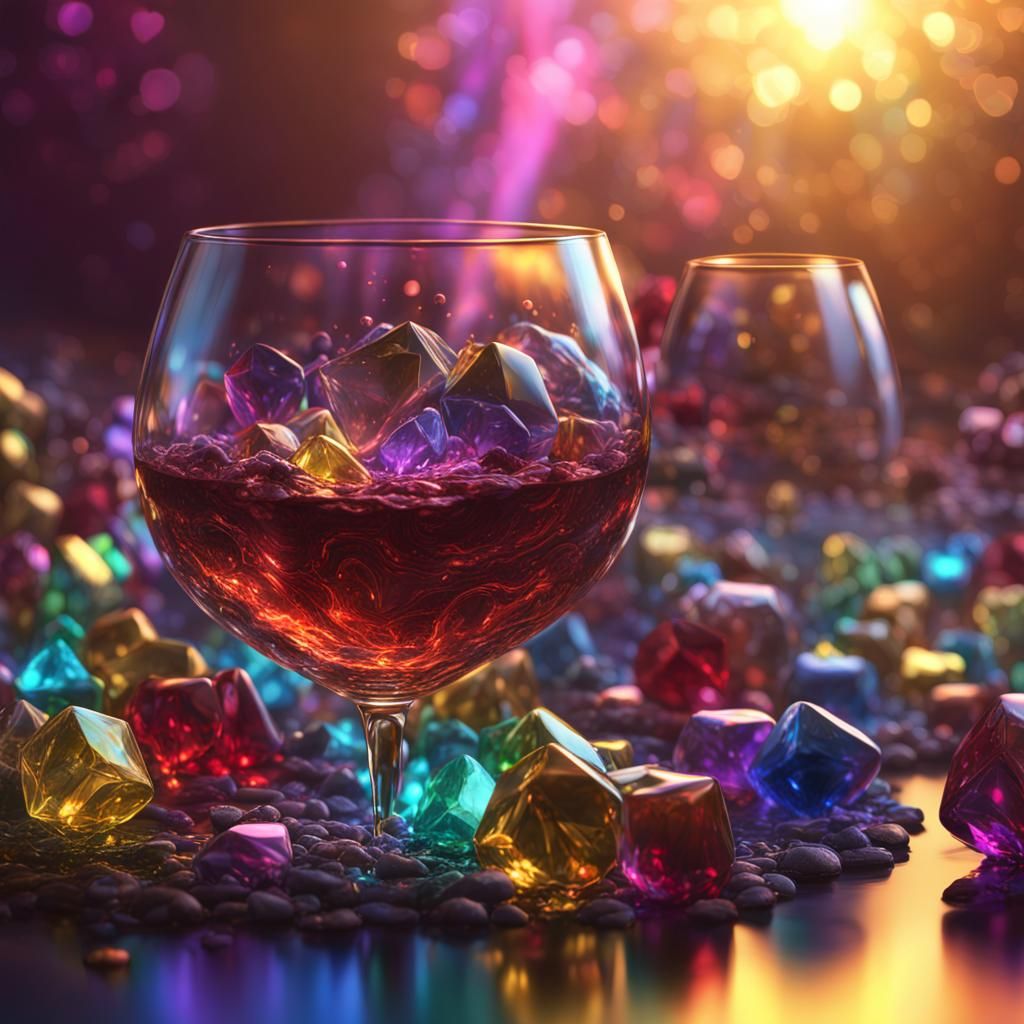 Rainbow Wine in Crystal Glass: Fantasy Art