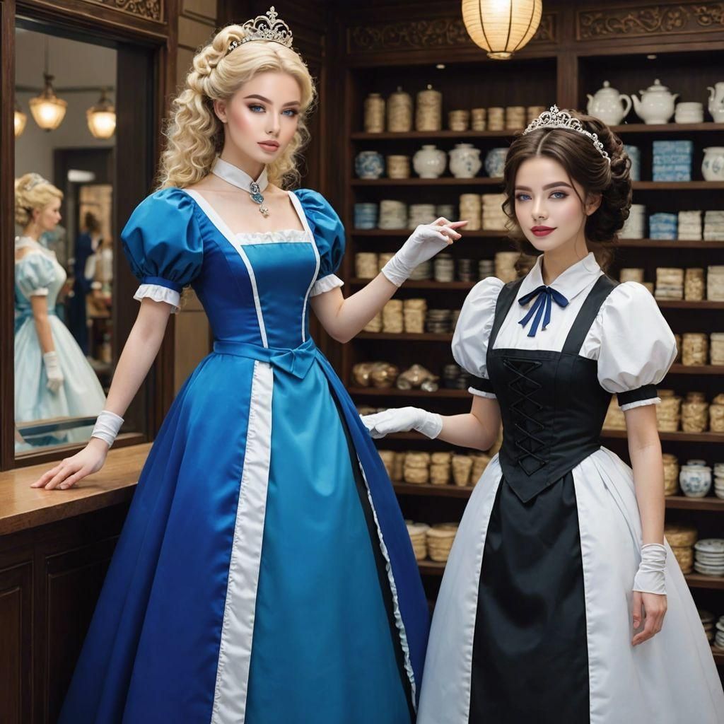Princess and Maid Shopping in Blue Rose Geisha Style