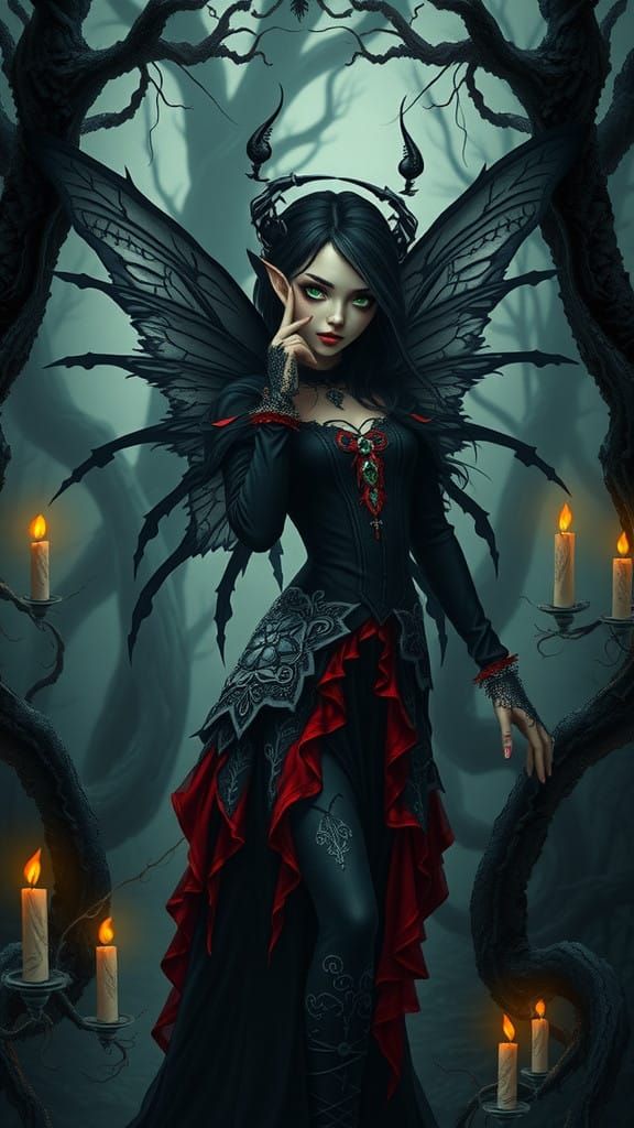 Gothic Fairy in Dark Forest Realm
