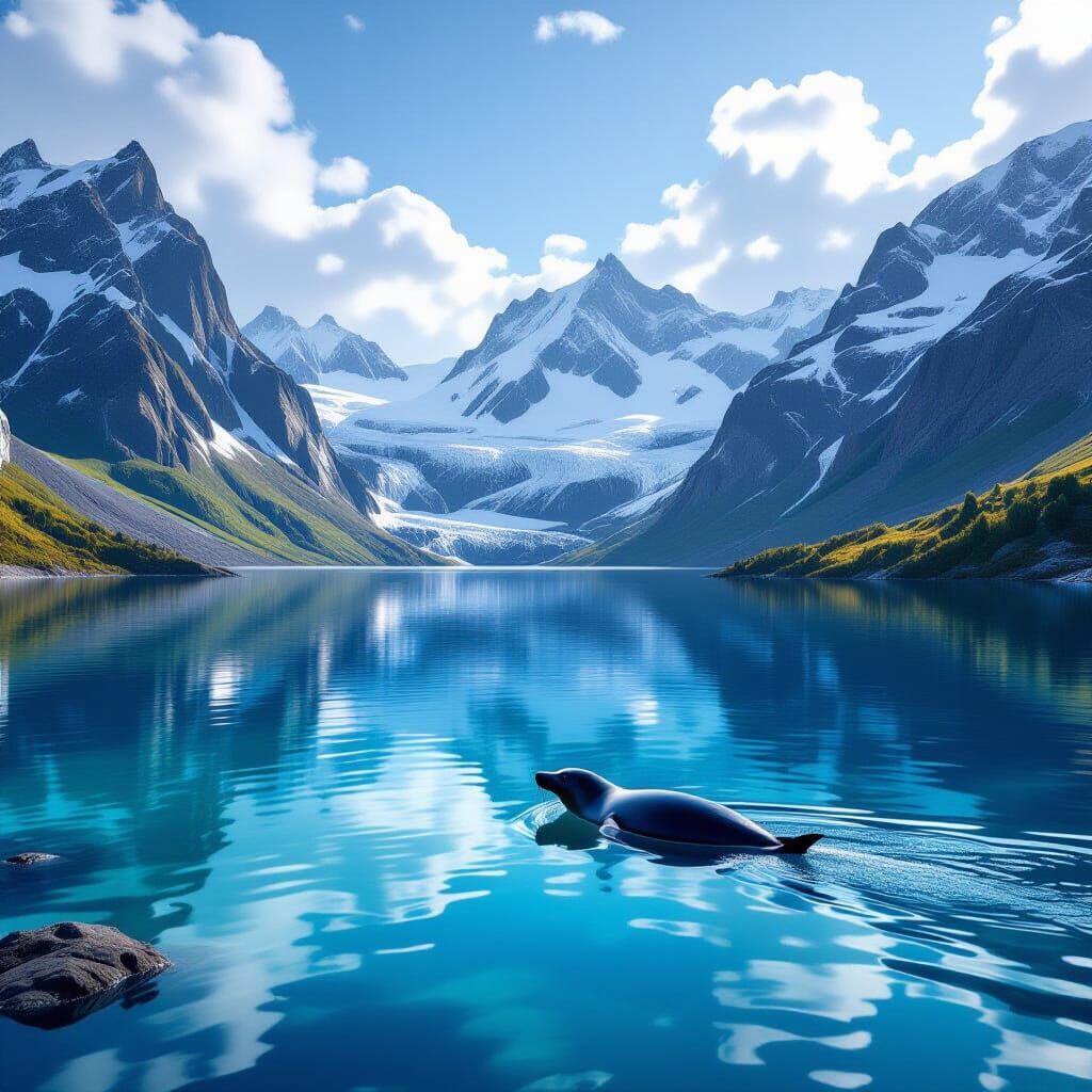 Seal Swimming in a Fantastical Glacial Lake