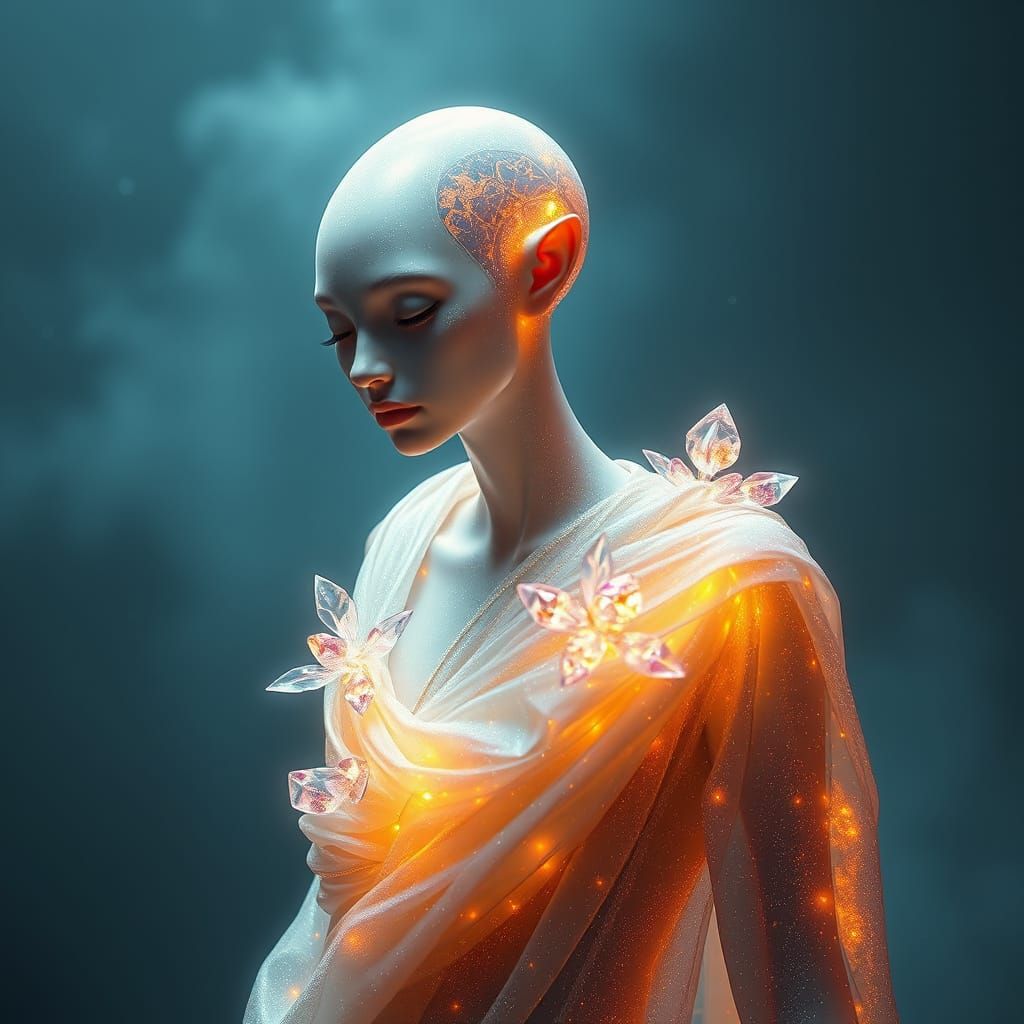 Ethereal Being Radiates Cosmic Luminescence in Iridescent Ga...