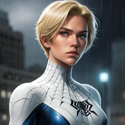 Blonde Girl in White Spider-Man Suit Comic Art