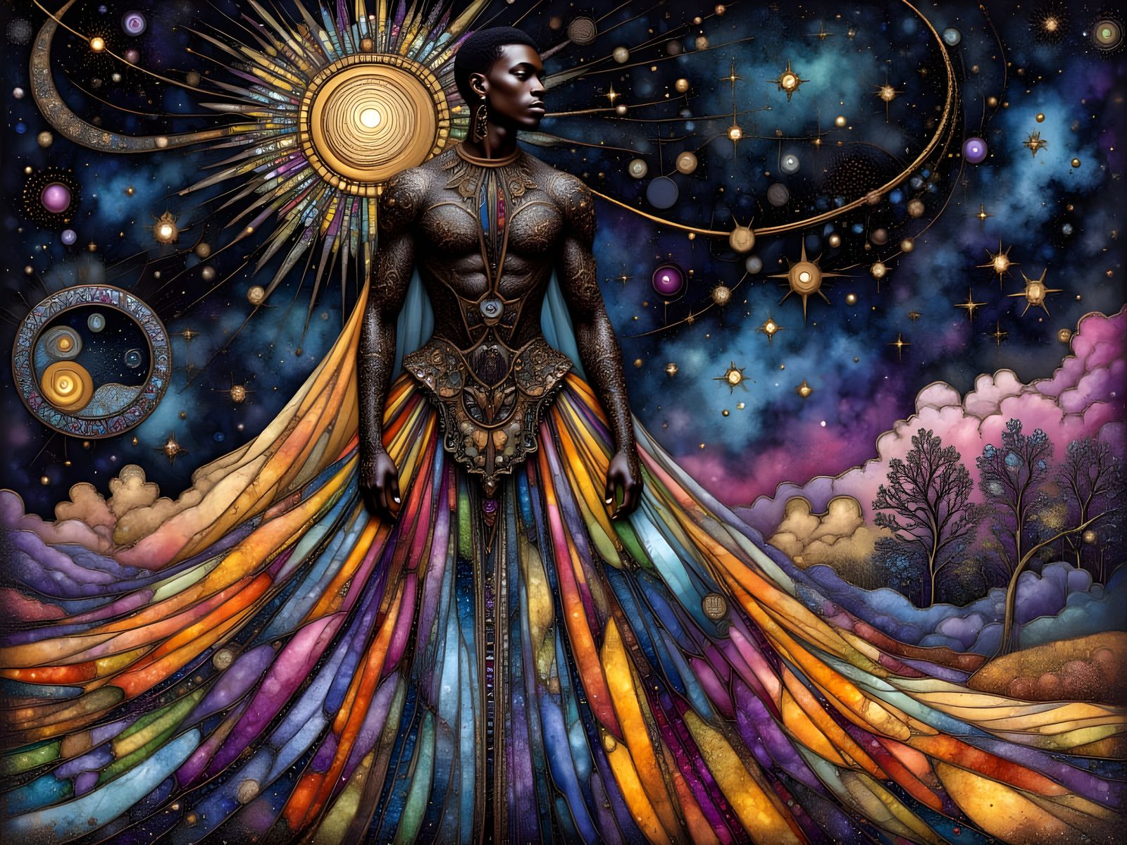 Goth Punk Man in Celestial Dress