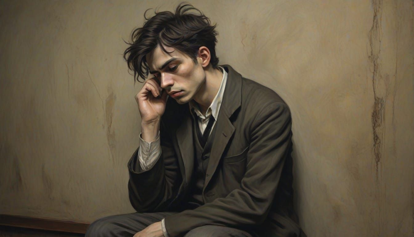 A Somber Figure Lost in Despairing Thoughts