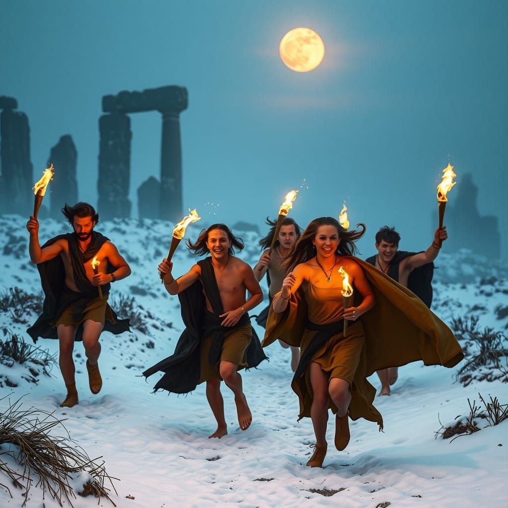 Celtic Winter Solstice Celebration in a Vivid, Expressive St...