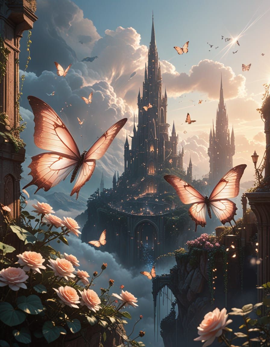 Elven City Above Clouds in Painterly Realism