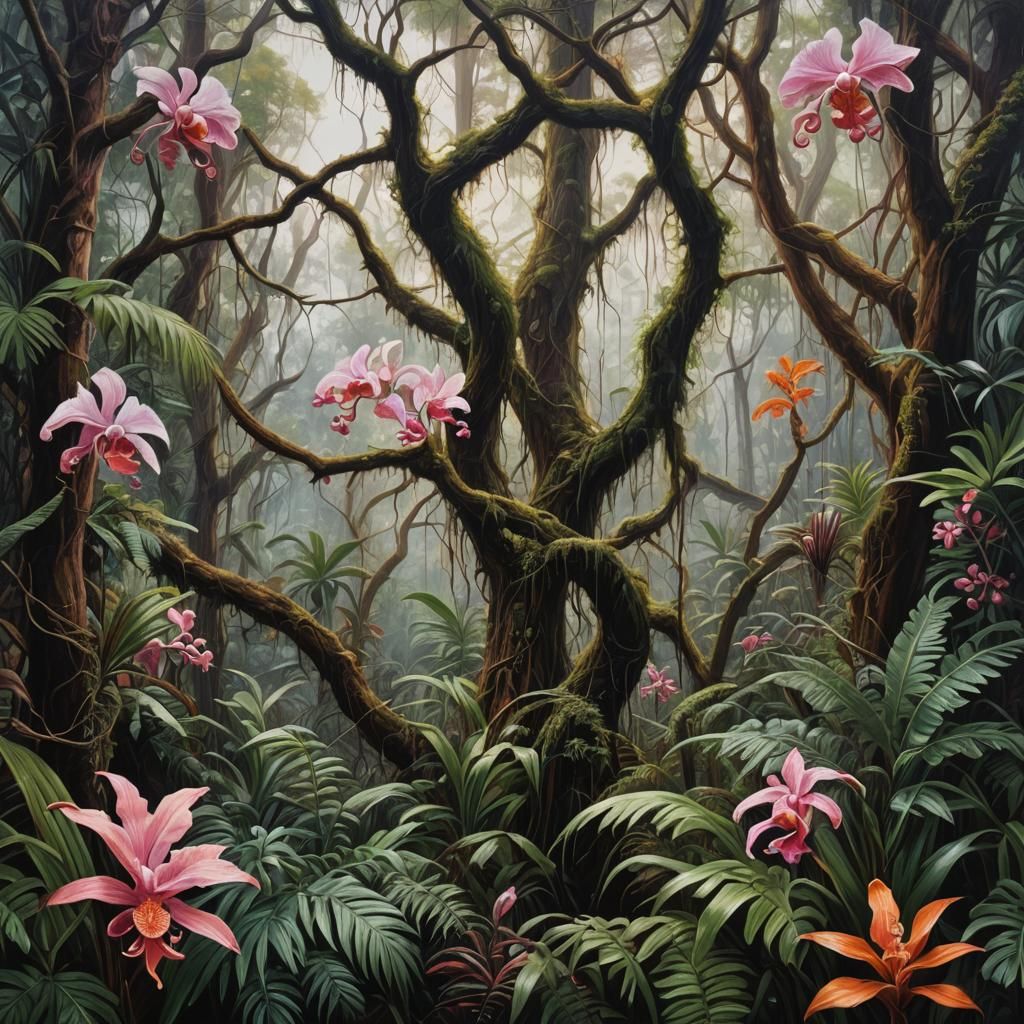 Fantasy Rainforest Concept Art in Oil on Canvas