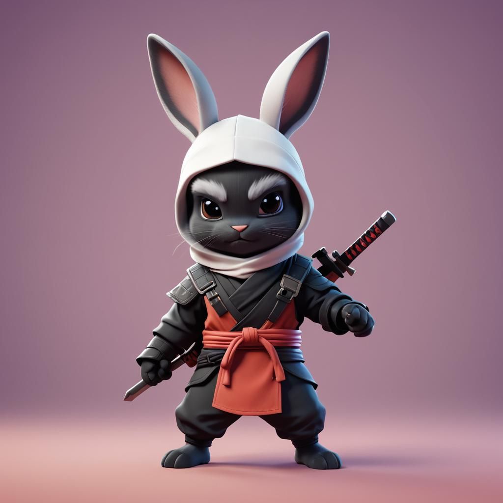 Ninja Bunny: 3D Digital Art in Pixar Style