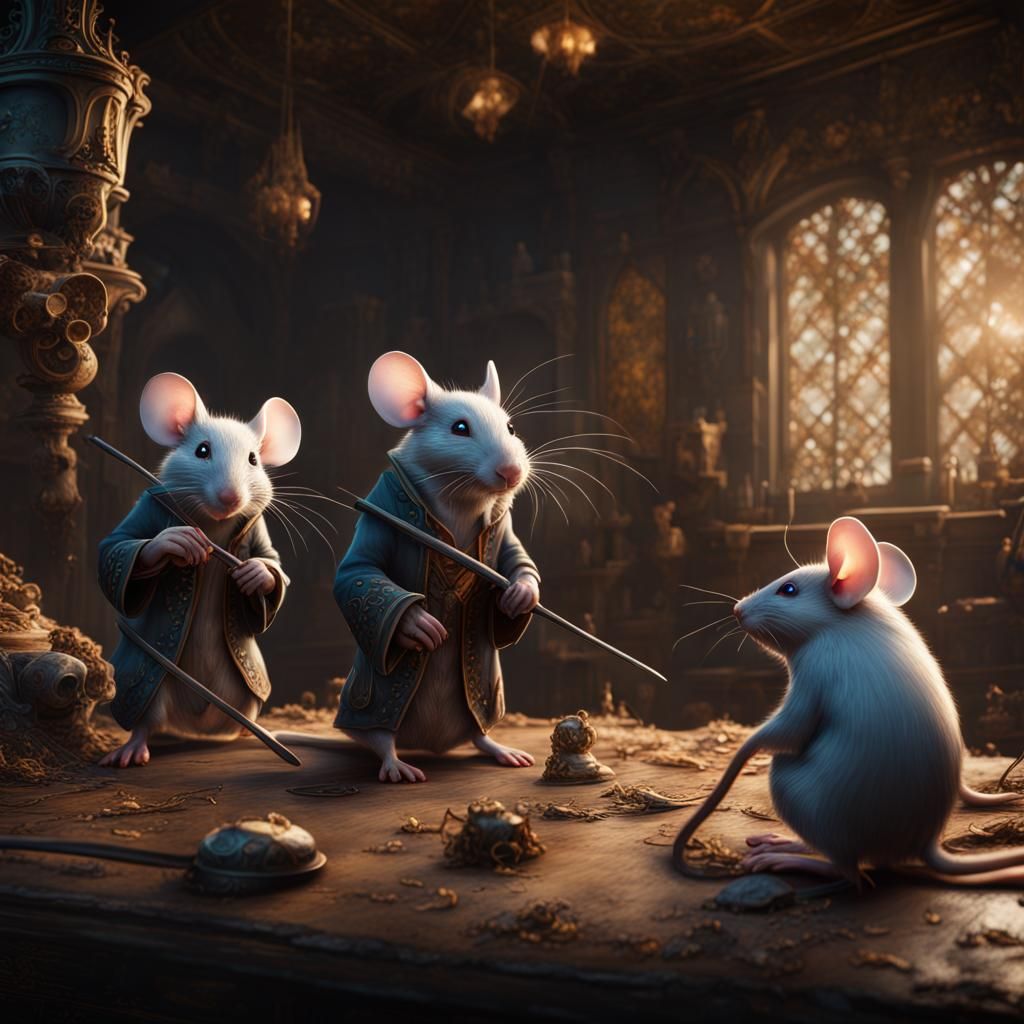 Fantastical 3 Blind Mice in Detailed Matte Painting