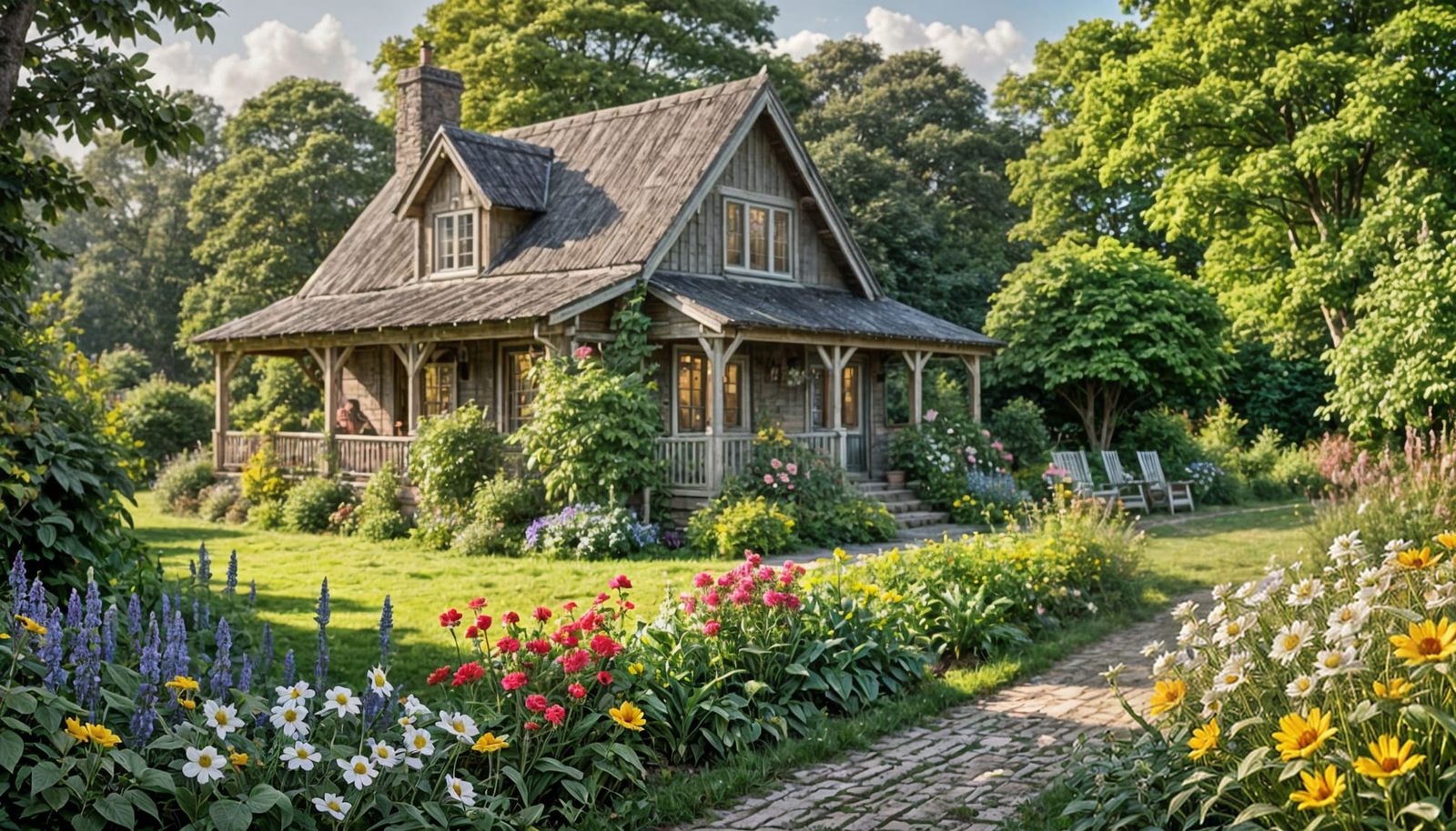 Idyllic Cottage in Springtime Sunlight