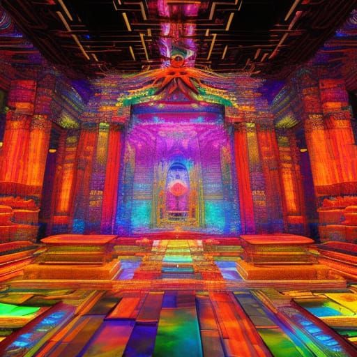 Glitchcore Temple of Doom Landscape in Watercolor Style