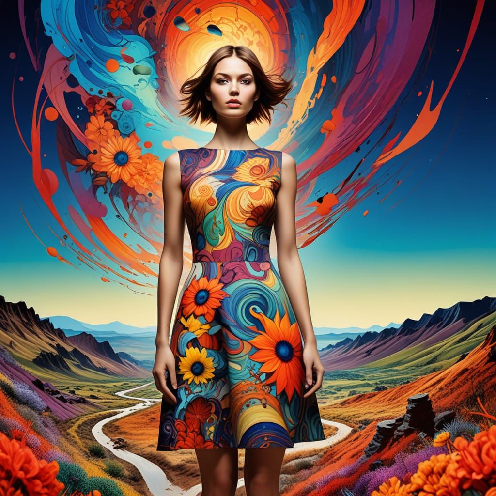 Enchanting Industrial Valley Landscape with Magical Woman in...