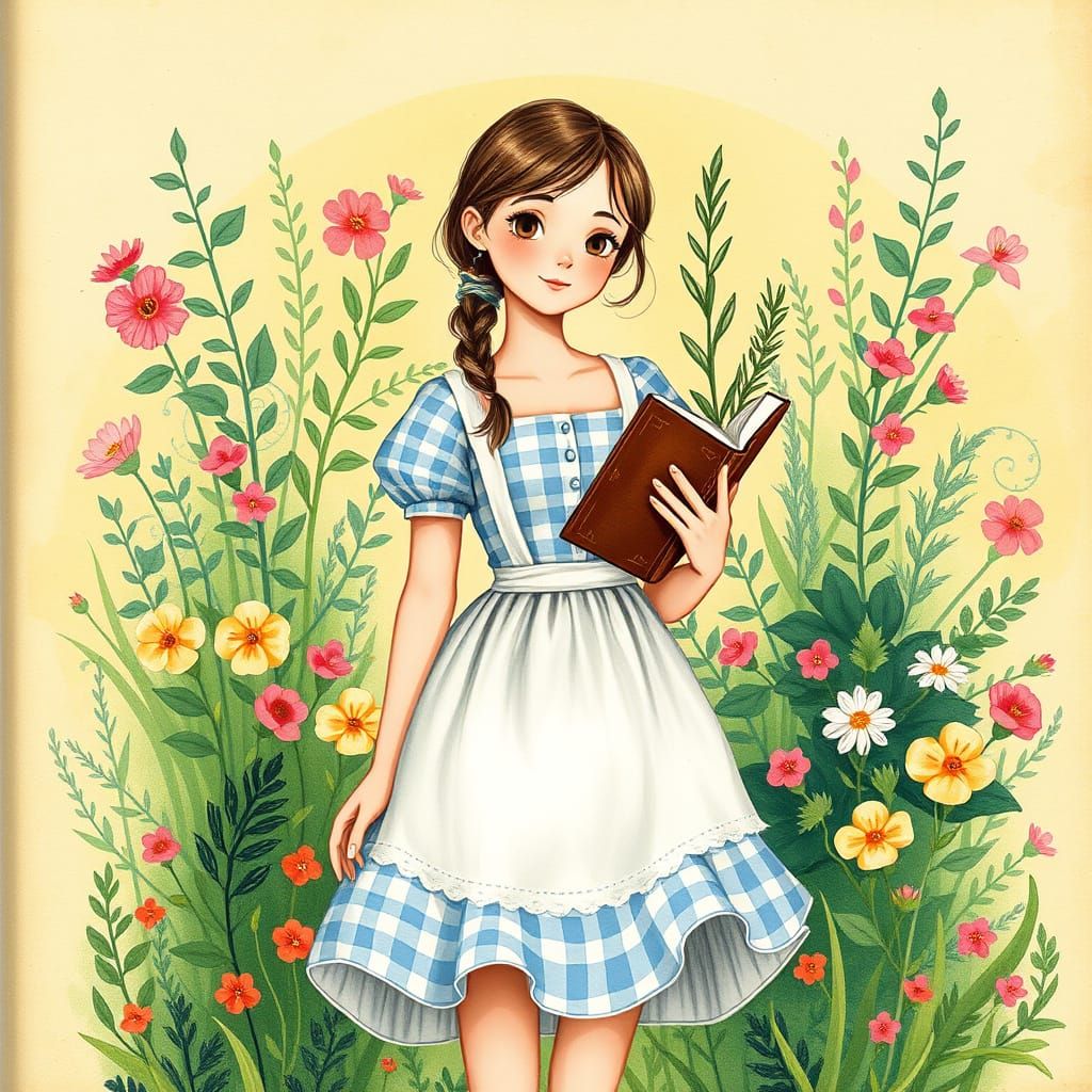 Whimsical Book Cover in Vintage Watercolor Style