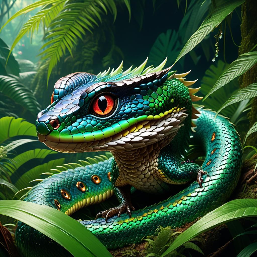 Jeweled Snake in Jungle Habitat: Digital Art
