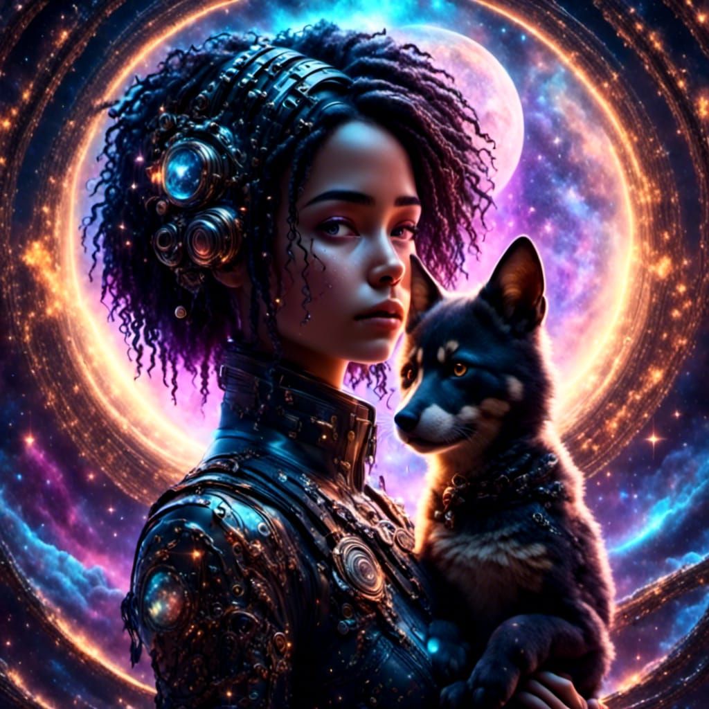 Cyberpunk Girl Meets Alien on Space Station