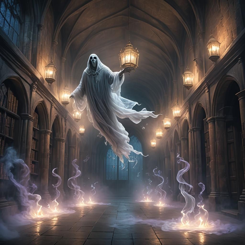Ethereal Hogwarts Ghost in Cinematic Lighting