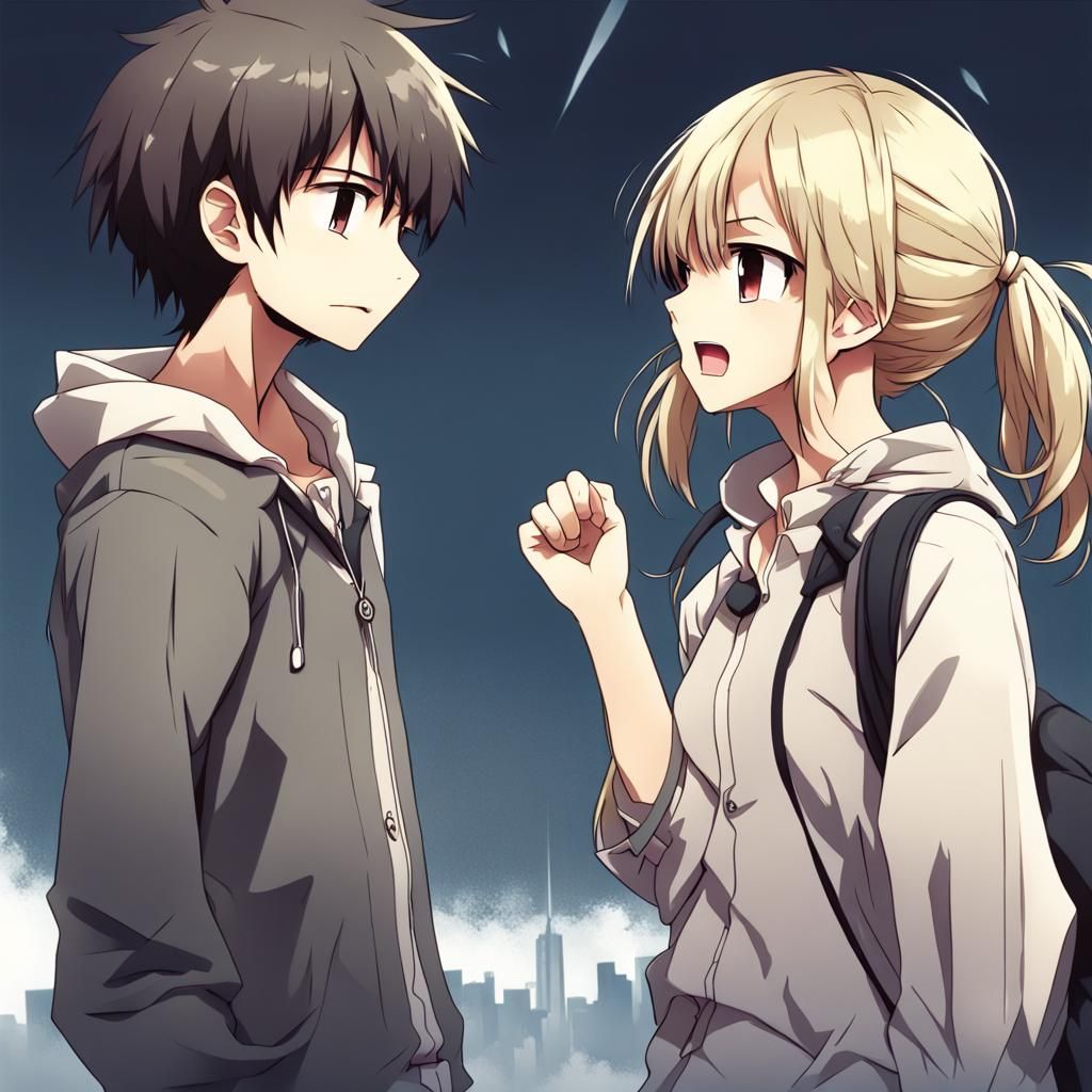 Anime Style: Boy and Girl Arguing and Crying