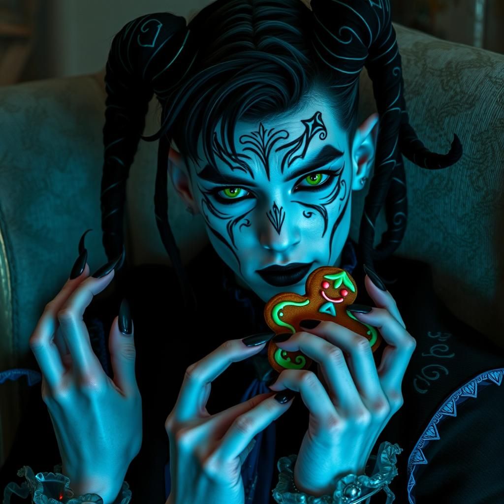 Gentle Man with Glowing Eyes, in Synthwave Style