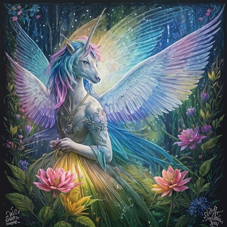 Fairy on Unicorn in Fantasy Forest Splash Art