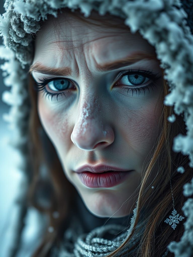 Mystical Snow Witch Portrait in Hyper-Realistic Style