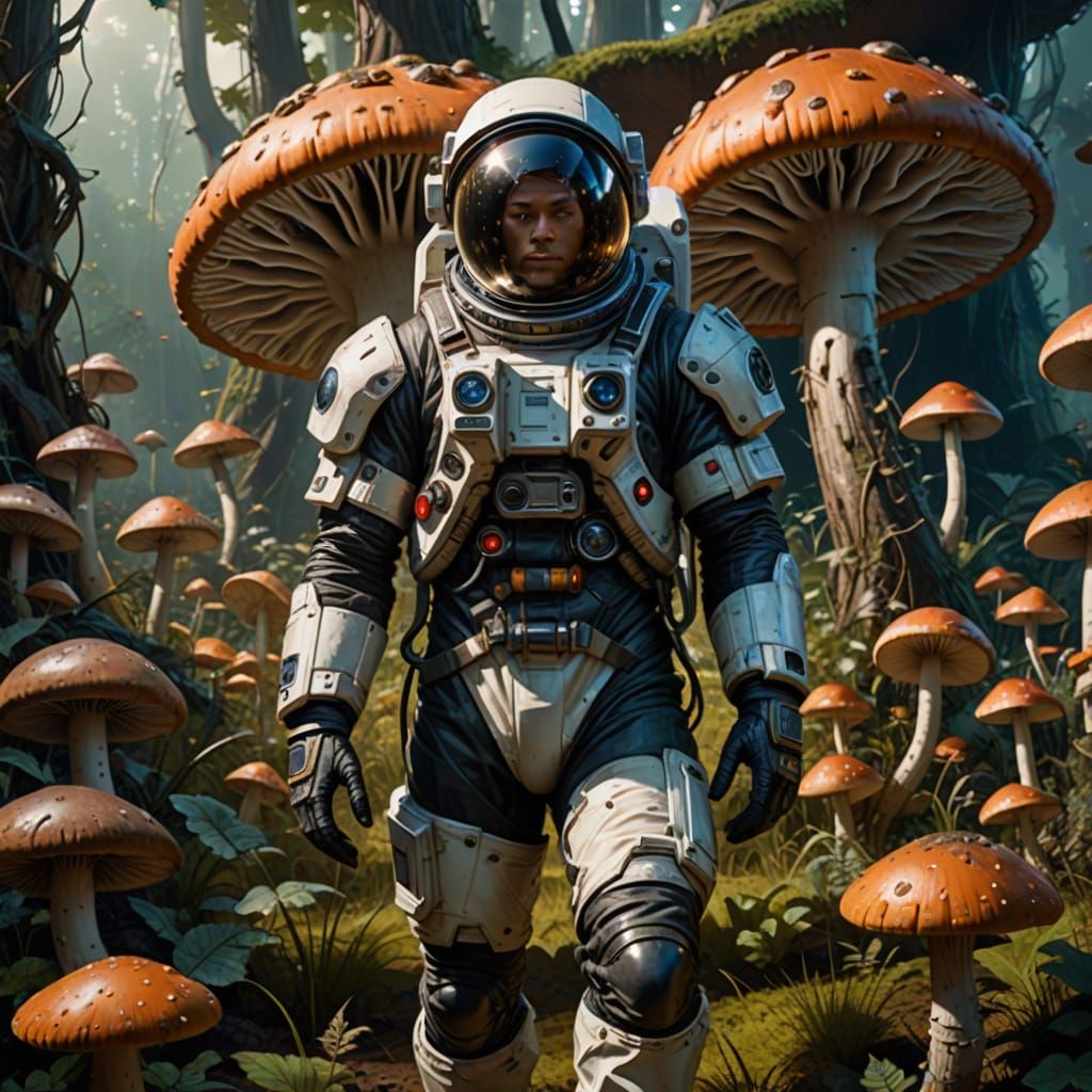 Colossal Abandoned Astronaut Suit Amidst Giant Luminous Mush...