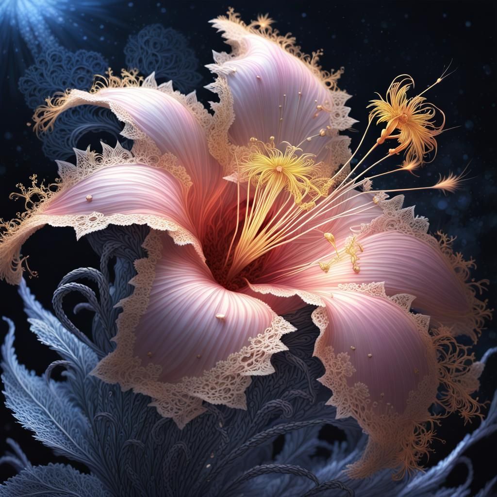 Intricate Lace Petal Flower Bouquet in Splatter Art