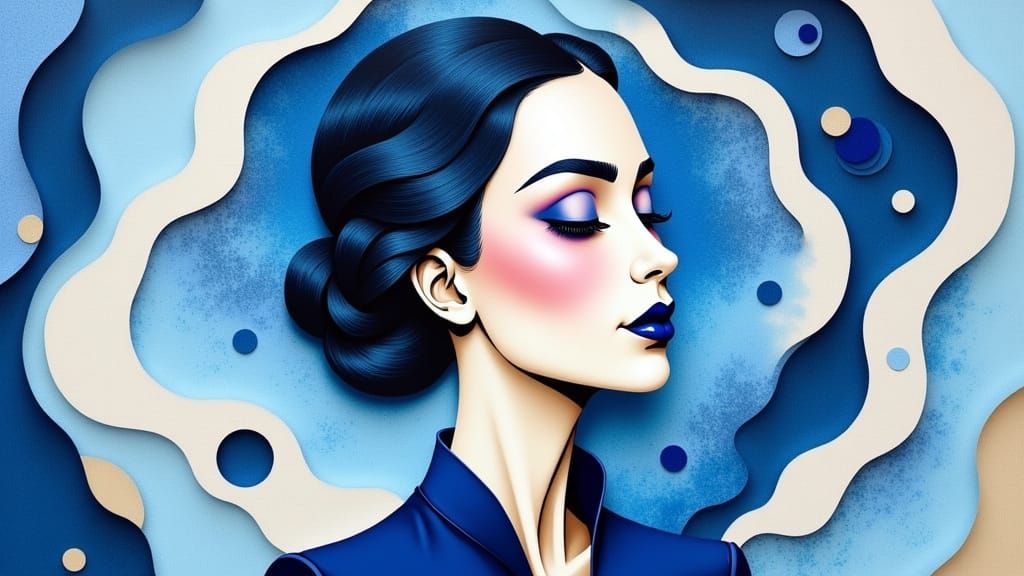 Elegant Woman in Surreal Abstract Dreamscape