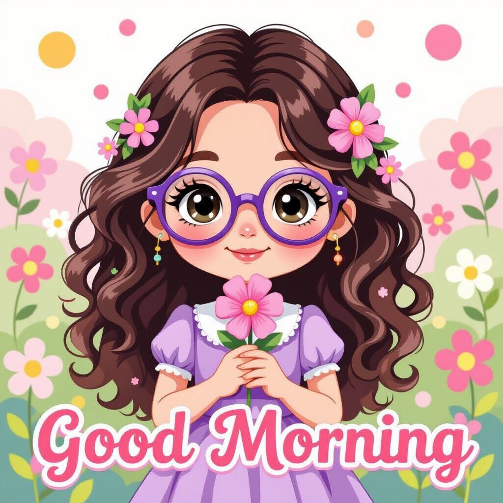 Chibi Girl with Flower in Kusama-Murakami Style