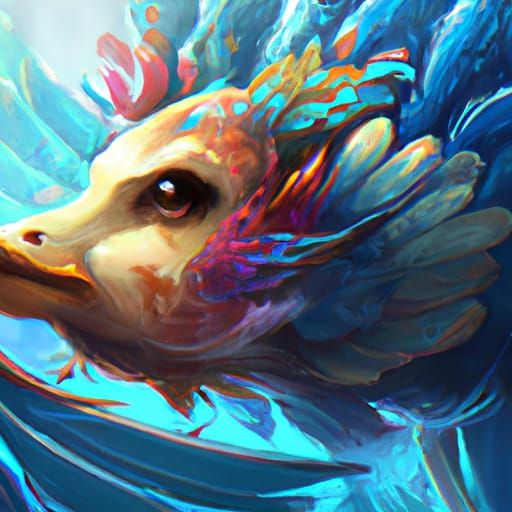 Fish-Bird Hybrid Portrait in Hyperdetailed Digital Art