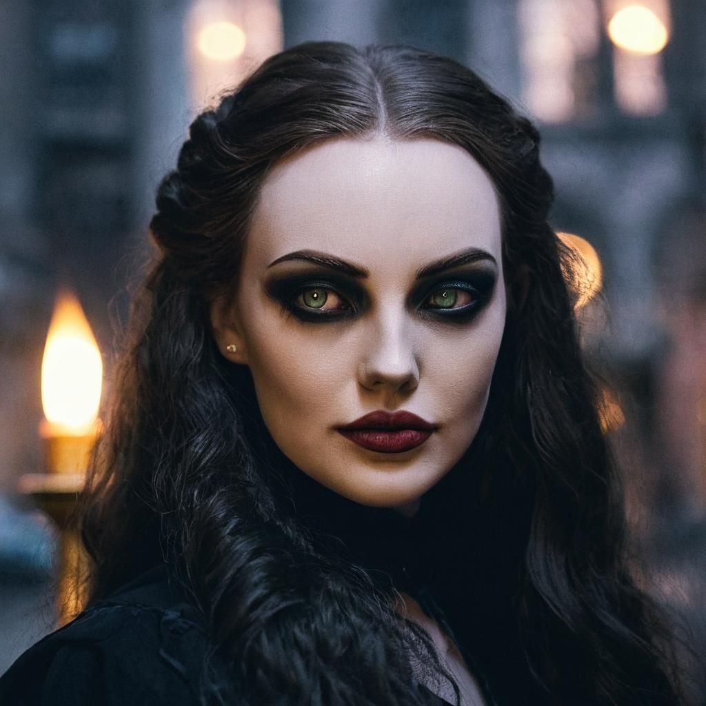 Gothic Victorian Girl in Eerie City, Cinematic Portrait