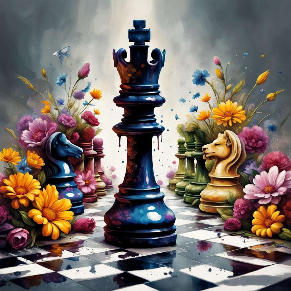 Floral Chess Pieces in Graffiti Art Style