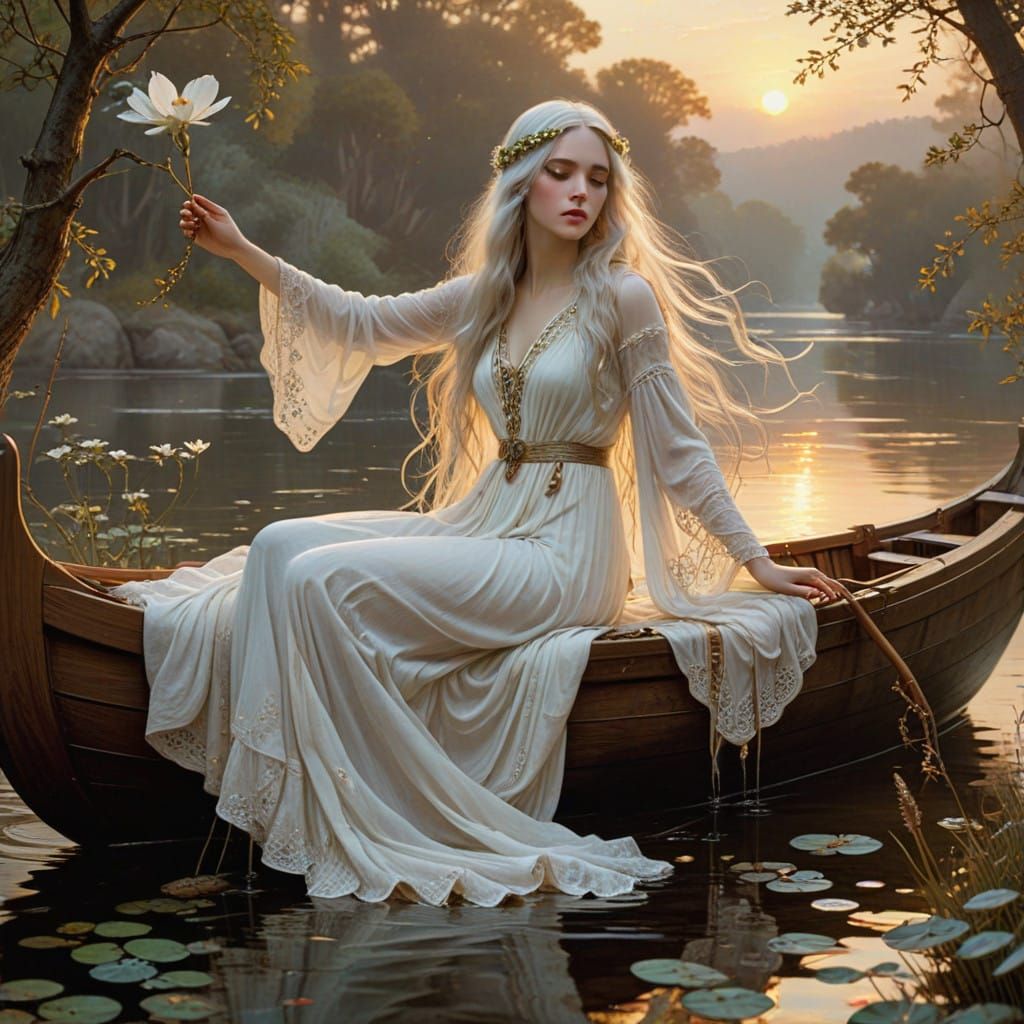 Ethereal Pre-Raphaelite Muse in Art Nouveau Style