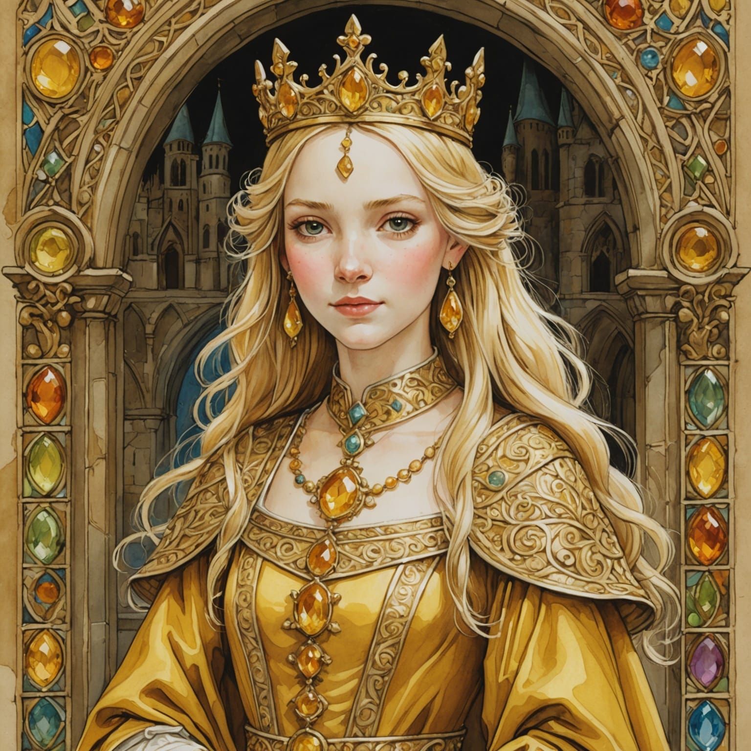 Medieval Princess in Gold Robes, Anime Style