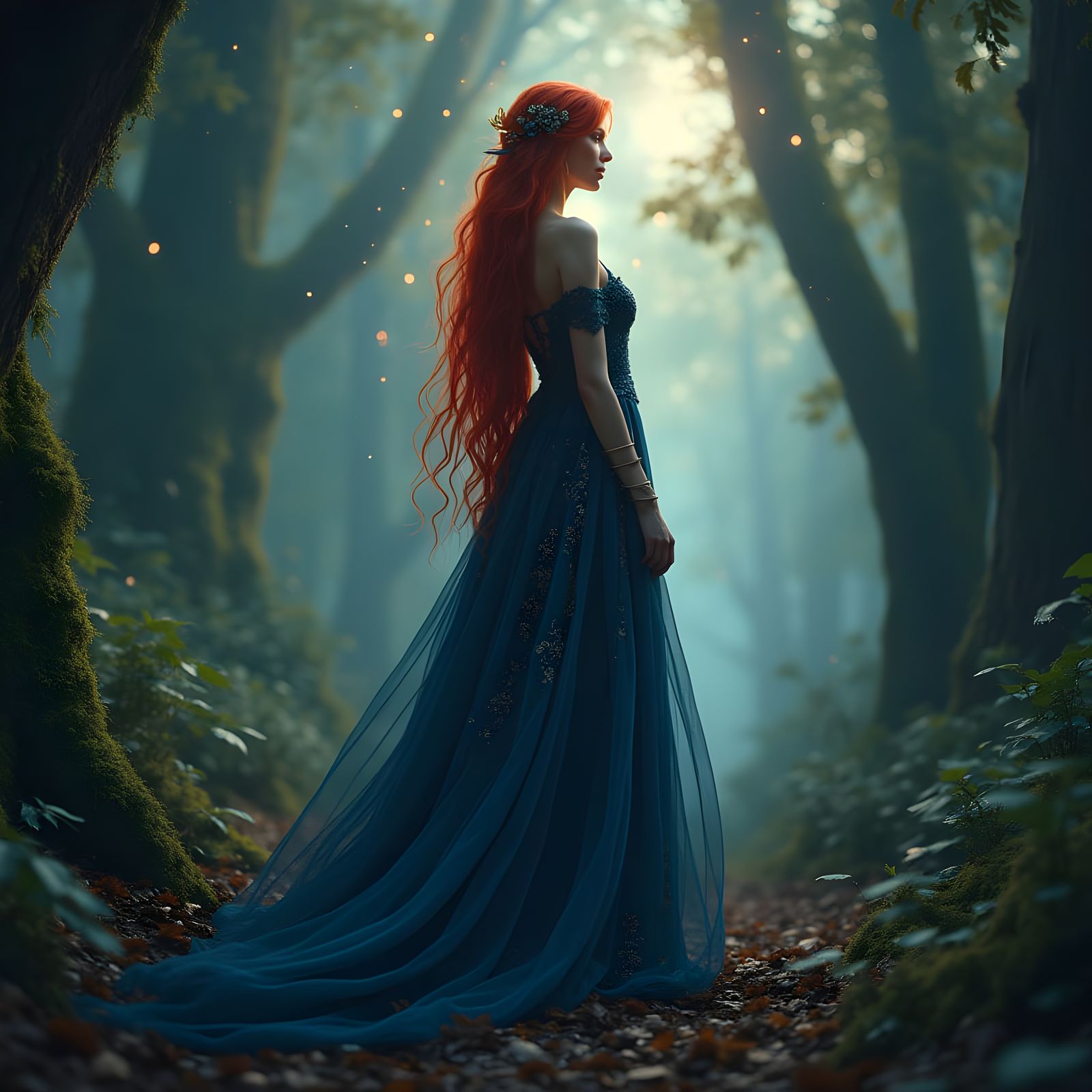 Ethereal Elven Enchantress Illuminated by Celestial Lights