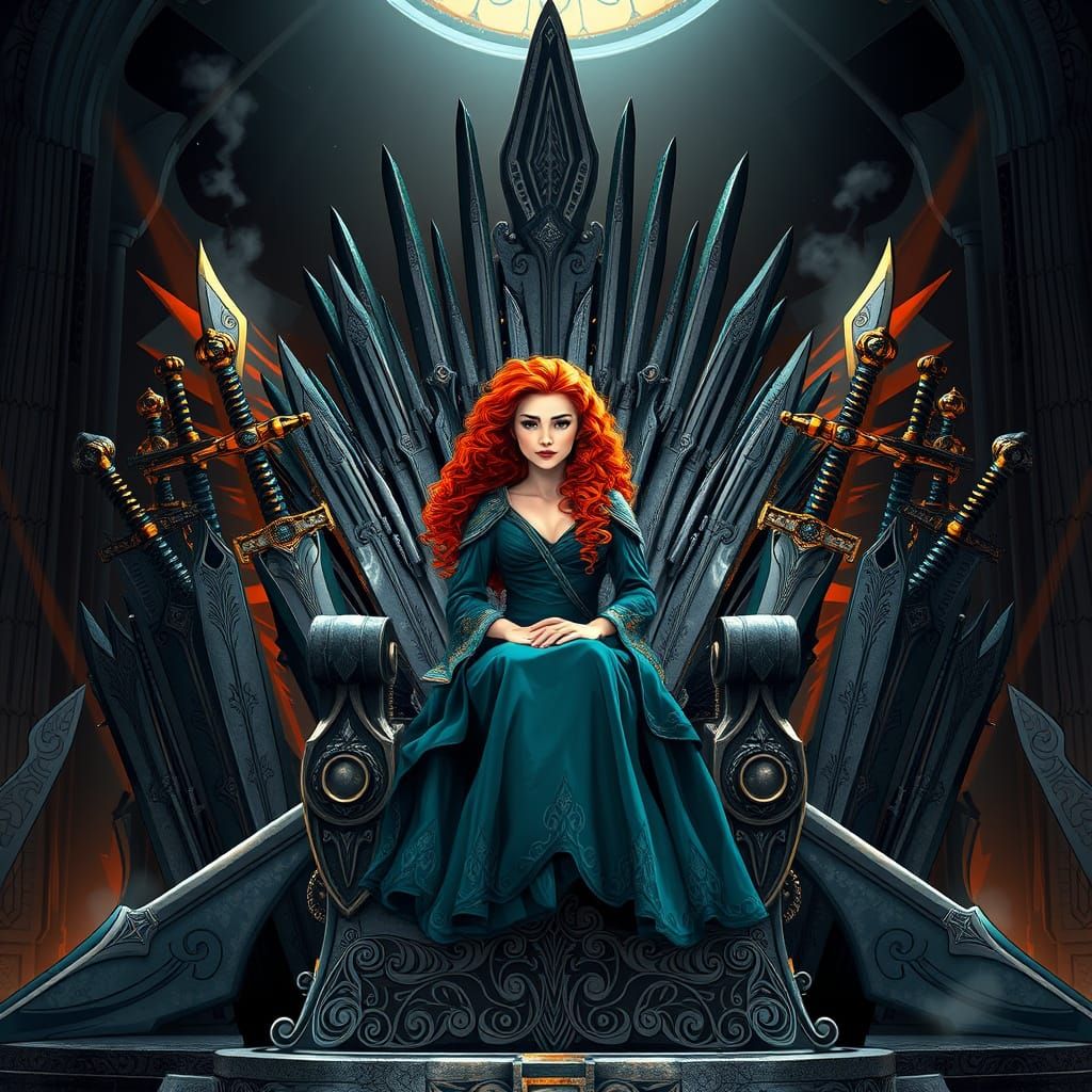 Regal Fantasy Queen in Cyberpunk Art Nouveau Style