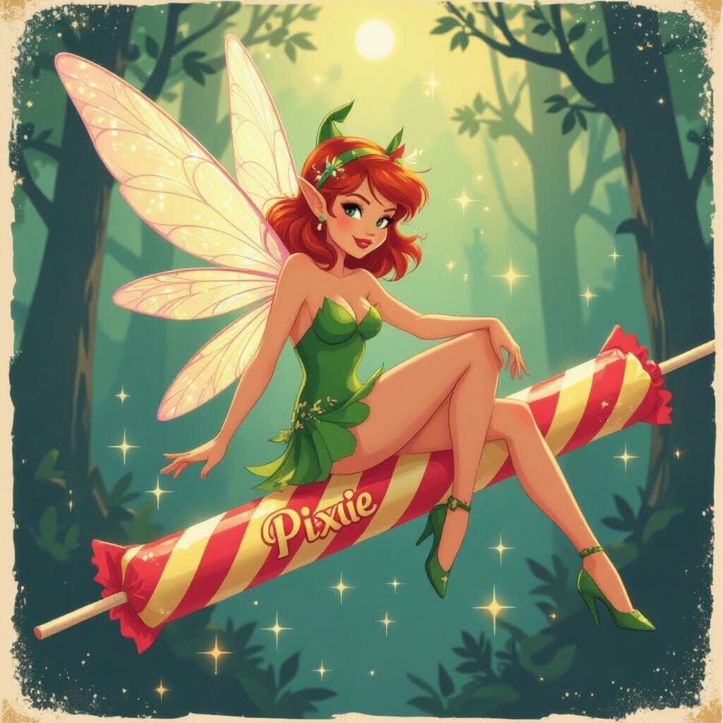 Retro Pixie Draped on Pixie Stick Candy Poster