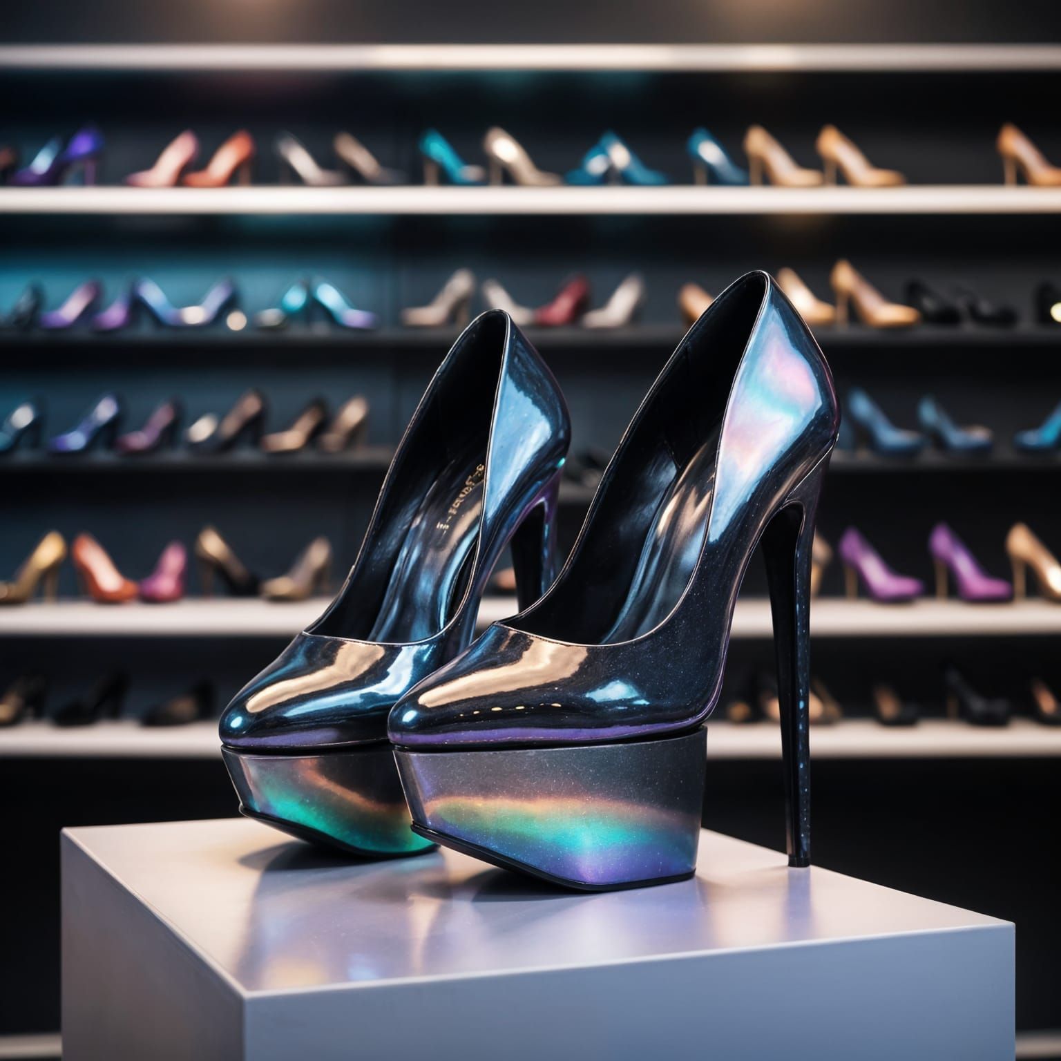 Stunning Holo Heels in Cosmic Illustration Style