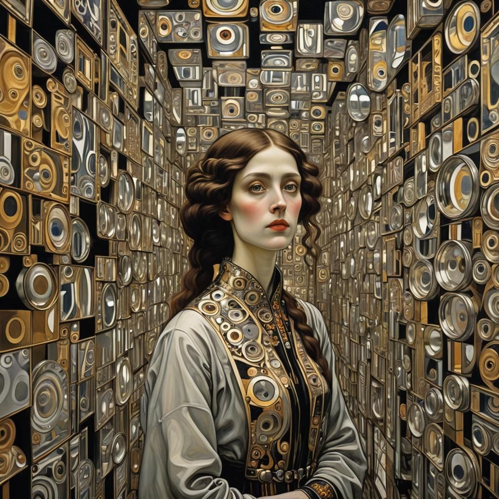 Woman Reflected: Art Nouveau Portrait with Mirrors