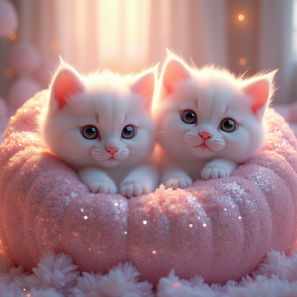 Ragdoll Kittens Lounging in Glittery Beanbag: 3D Anime Art