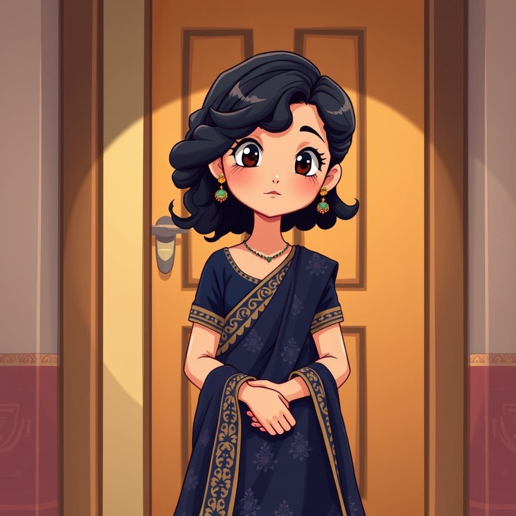 Cute Girl in Salwar Suit Anime Style