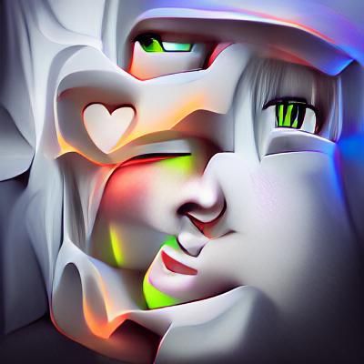 Abstract Neon Anime Face in Geometric Hyperrealism
