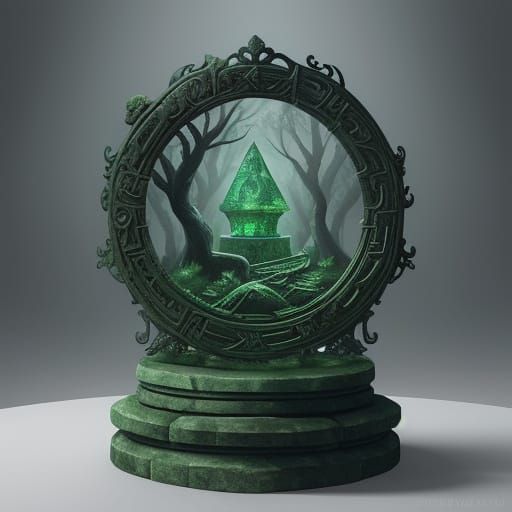 Mysterious Ancient Stone with Ethereal Forest Glow
