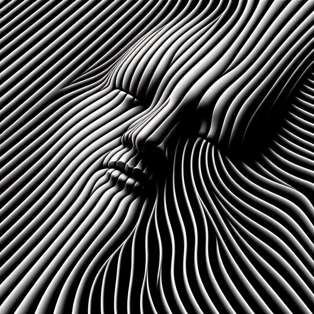 Abstract Face Emerging from Diagonal Lines in a Surreal Blac...